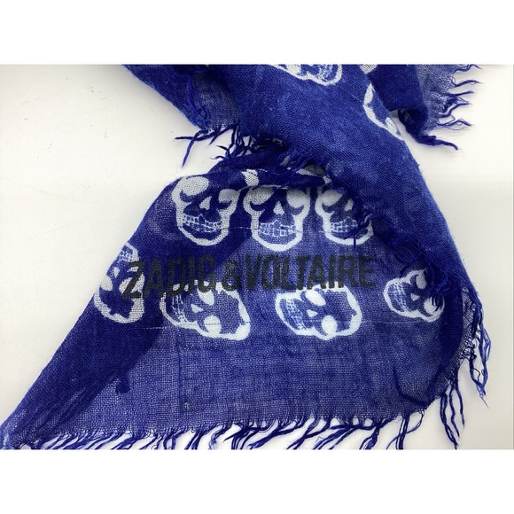 Zadig & Voltaire Skull Scarf Blue & White 55" X 61" Gothic Rock - Picture 3 of 6